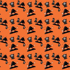 Seamless Halloween pattern with ghosts stars and bats, Halloween seamless pattern with pumpkins. Ghost's Halloween seamless pattern
