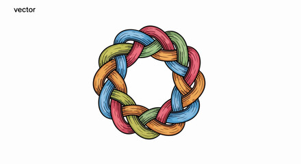 Hand drawn Celtic knot illustrated with intricate, interlaced design. Knot displays symmetry and vibrant colors with various interlocking elements, design representing Celtic traditions and culture.