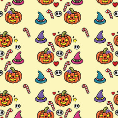 Seamless Halloween pattern with ghosts stars and bats, Halloween seamless pattern with pumpkins. Ghost's Halloween seamless pattern