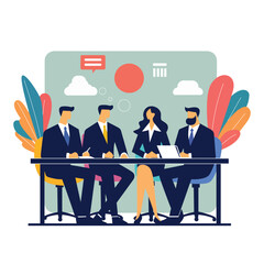 Professional Team Business Meeting with Flat Illustration Style