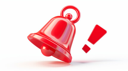 3D Bell with red danger alert notification. New important message. Urgent online call. Attention sign. Social media reminder. Cartoon design icon isolated on white background. 3D Vector illustration