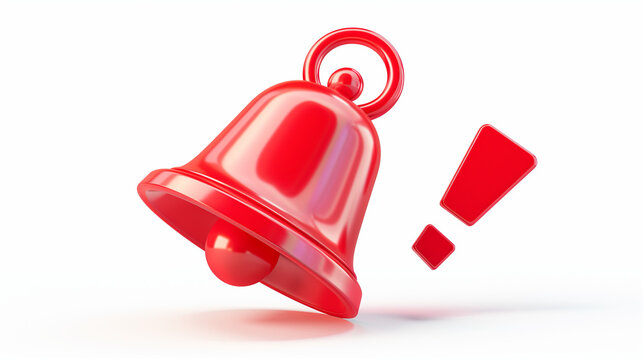 3D Bell with red danger alert notification. New important message. Urgent online call. Attention sign. Social media reminder. Cartoon design icon isolated on white background. 3D Vector illustration