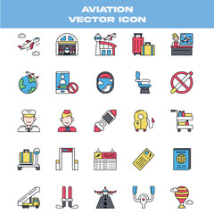Aviation Vector Icon Set – Air Travel, Airport Services, and Flight Safety Elements