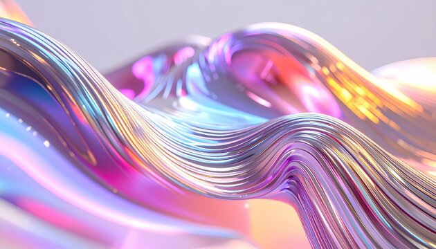 Abstract swirling ribbons of iridescent colors
