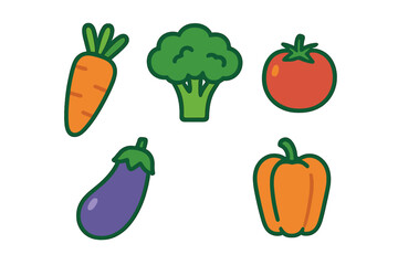 Vibrant fresh organic vegetables: carrot, broccoli, tomato, eggplant, bell pepper, healthy food and nutrition