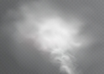 Smoke effect isolated on transparent background, abstract white steam cloud set, realistic fog design element for poster, banner, overlay, magic, weather, cooking, vaping or fire illustration.