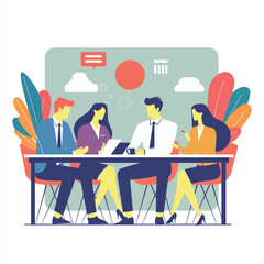 Corporate Professionals Discussing Project Strategy at Workplace Vector