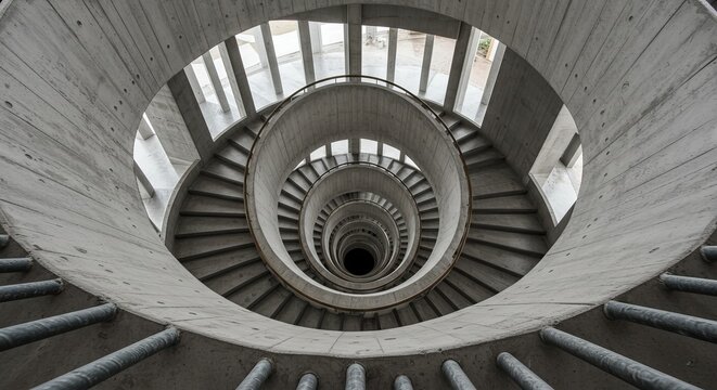 Modern architectural spiral staircase design showcasing concrete structure and artistic perspective