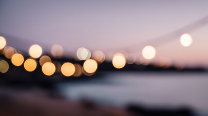 string. Golden sunset lights blending with warm string illumination, creating a dreamy coastal atmosphere. inspiring travel planning, travel magazines, designed for travel destination branding.