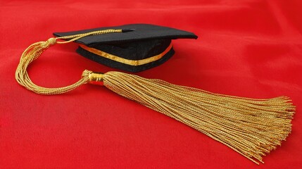 A graduation cap with a tassel, isolated on a solid red background. event programs