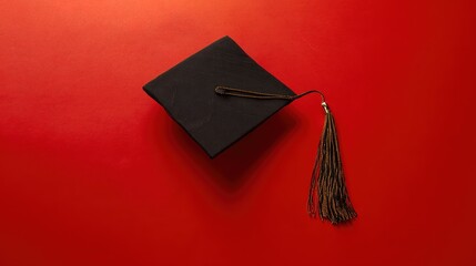 A graduation cap with a tassel, isolated on a solid red background. event programs