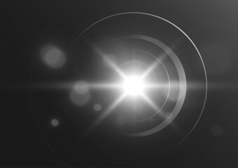 Realistic glowing star light rays burst isolated on transparent background.