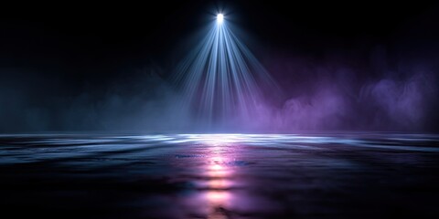 Obraz premium A centered single blue beam of light shining into the space