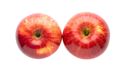 Dual ripe red apple bundle isolated on transparent background