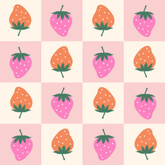 Sweet Strawberry Checkerboard Pattern