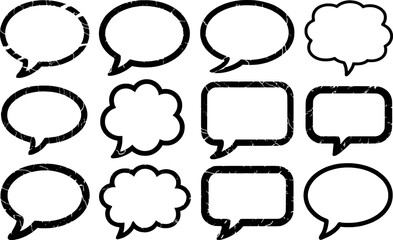 Collection of 12 Black Speech Bubbles with Grunge Texture
