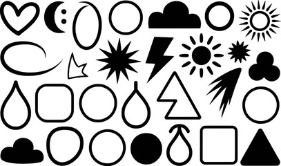 Collection of Black and White Geometric and Nature-Inspired Icons