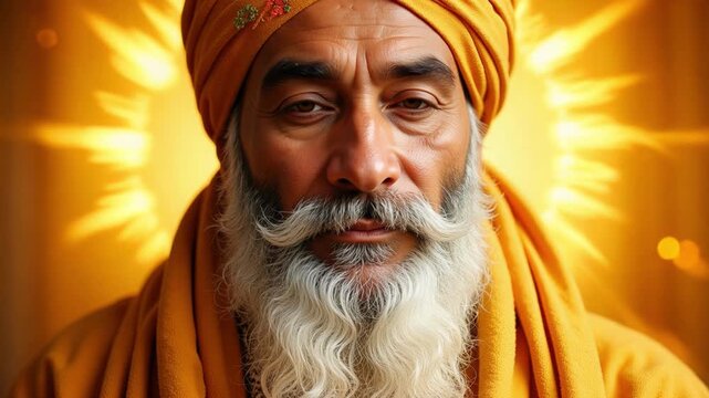 Radiant Guru Nanak Dev Ji Golden Aura in 4k Video Footage &ndash; Spiritual Enlightenment, Faith, and Divine Presence in Sikhism