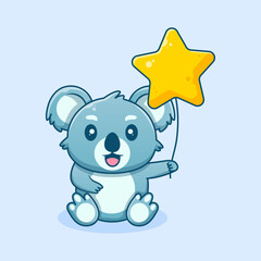 cute koala cartoon holding a star balloon