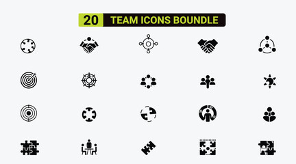 team icon Bundle. Team building, workshops, human resources, businesspeople, groups, teams, organizations, and communities are all included in this collection of teamwork linear icons.