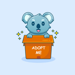 cute koala cartoon is in a box that says adopt me