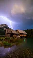 Stormy lake cabin
