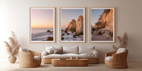 A fine art triptych wall decor of modern living room