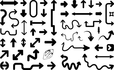 Collection of Diverse Black Arrows and Directional Symbols