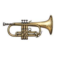 Naklejka premium Elegant Engraved Flugelhorn in Classic Brass Style with Intricate Details, isolated on transparent background.