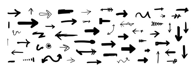 Collection of Hand-Drawn Arrows in Various Styles and Directions