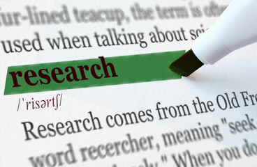 the definition of the word RESEARCH highlighted in green