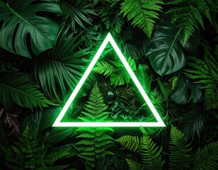 Green triangle frame in jungle foliage