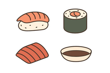Delicious assortment of traditional Japanese sushi nigiri, maki rolls, and fresh salmon sashimi served with soy sauce
