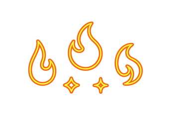 Vibrant stylized fire flames and sparkling star shapes with bright orange and yellow outlines on a clean white background