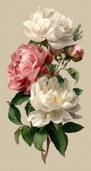 Delicate bouquet of pink and white peonies