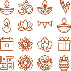 A Set of Diwali decorative and design icons in vector
