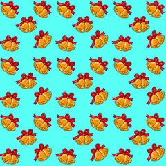 Christmas bell with red ribbon, fabric pattern