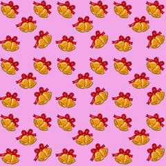 Christmas bell with red ribbon, fabric pattern