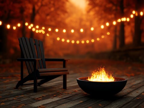 Cozy fall evening with fire pit and gratitude banner