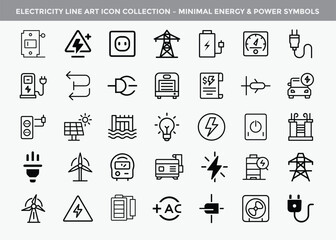 Electricity Line Art Icon Collection – Minimal Energy & Power Symbols set