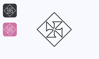 Diamond letter X vector design, logo element and template icon. Black isolated line art, easy editable