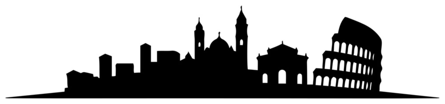 Rome skyline silhouette with Colosseum and St Peter&rsquo;s dome &ndash; iconic Italian city landmark logo illustration