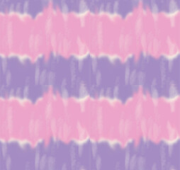 Seamless tie-dye pattern with soft pink and purple horizontal stripes. Abstract watercolor background for textile or wallpaper. Modern groovy shibori texture design for fashion.