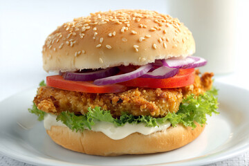 Chicken burger on a plate