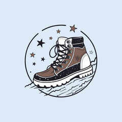 Brown-and-black-boot-with-stars-inside-a-circular vector art