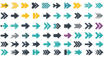 Collection of various arrow shapes and styles in different colors.