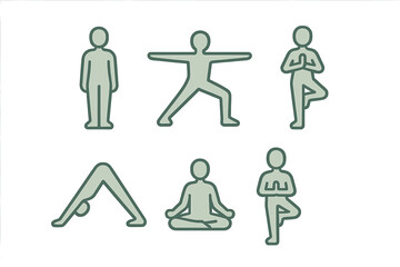 Human figures in various yoga and meditation poses for health, wellness, fitness, and spiritual balance