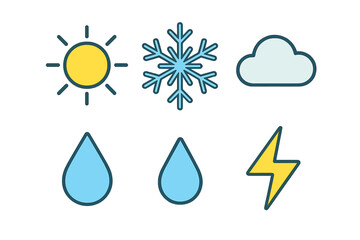 Collection of colorful weather forecast symbols and climate conditions icons for meteorology applications and web design