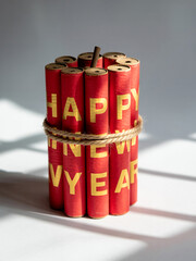 Red firecracker bundle with Happy New Year text