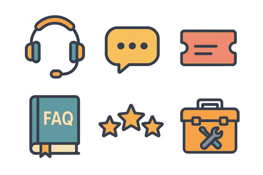 Fototapeta Customer support, service, and feedback symbols for digital interfaces, online platforms, and user experience design